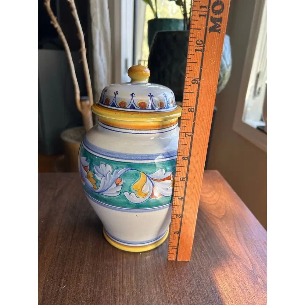 Vintage 1980s Lidded Majolica Canister Handmade Italy